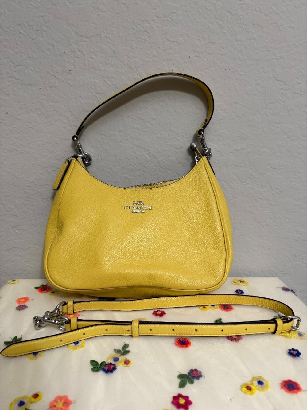 Coach Teri Hobo Bag Yellow Pebble Leather CJ517